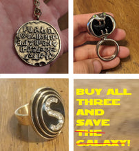 Load image into Gallery viewer, Spaceballs complete jewelry set! Dark Helmet Ring, Schwartz Ring, Necklace